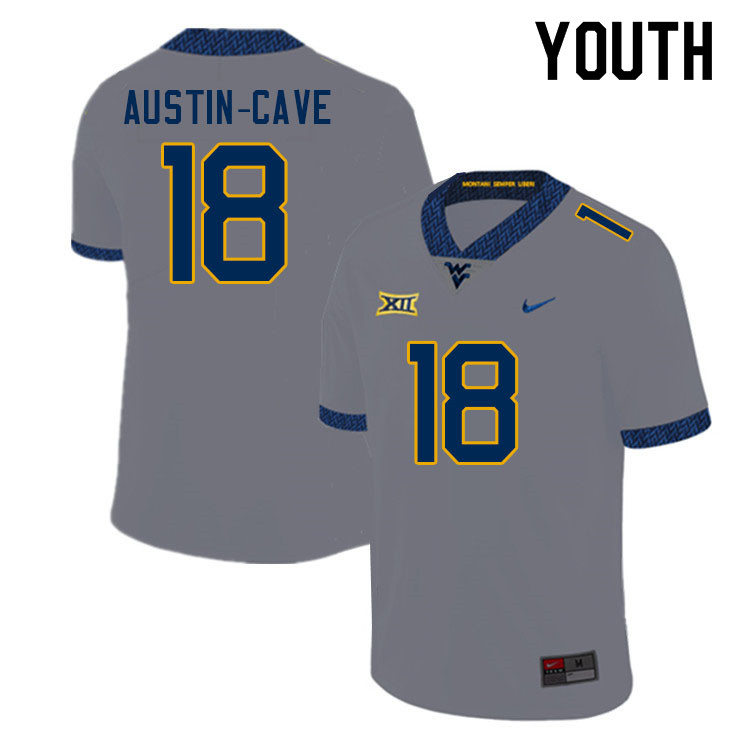 Youth #18 Tirek Austin-Cave West Virginia Mountaineers College Football Jerseys Sale-Gray - Click Image to Close